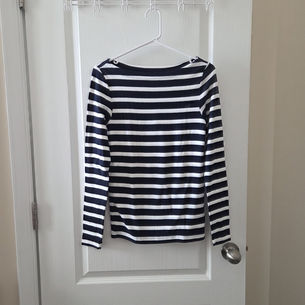 Gap Navy and White Striped Long Sleeve Top